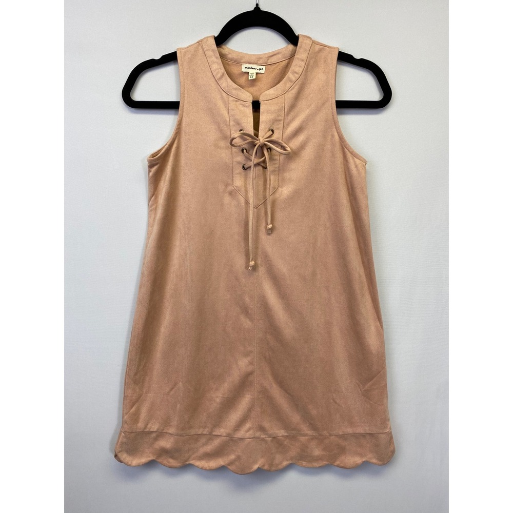 Monteau Girl Faux Suede Dress Tunic Kids 12 Tan Lace Up Scalloped Boho Western